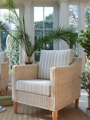 Laura Ashley Natural Garden Bamburgh Indoor Rattan Lounging Set with Luxford Stripe Off-White Cushions - Image 1 of 3
