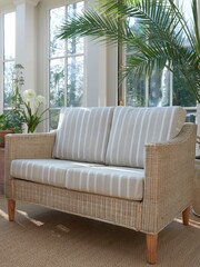 Laura Ashley Natural Garden Bamburgh Indoor Rattan Lounging Set with Luxford Stripe Off-White Cushions - Image 2 of 3