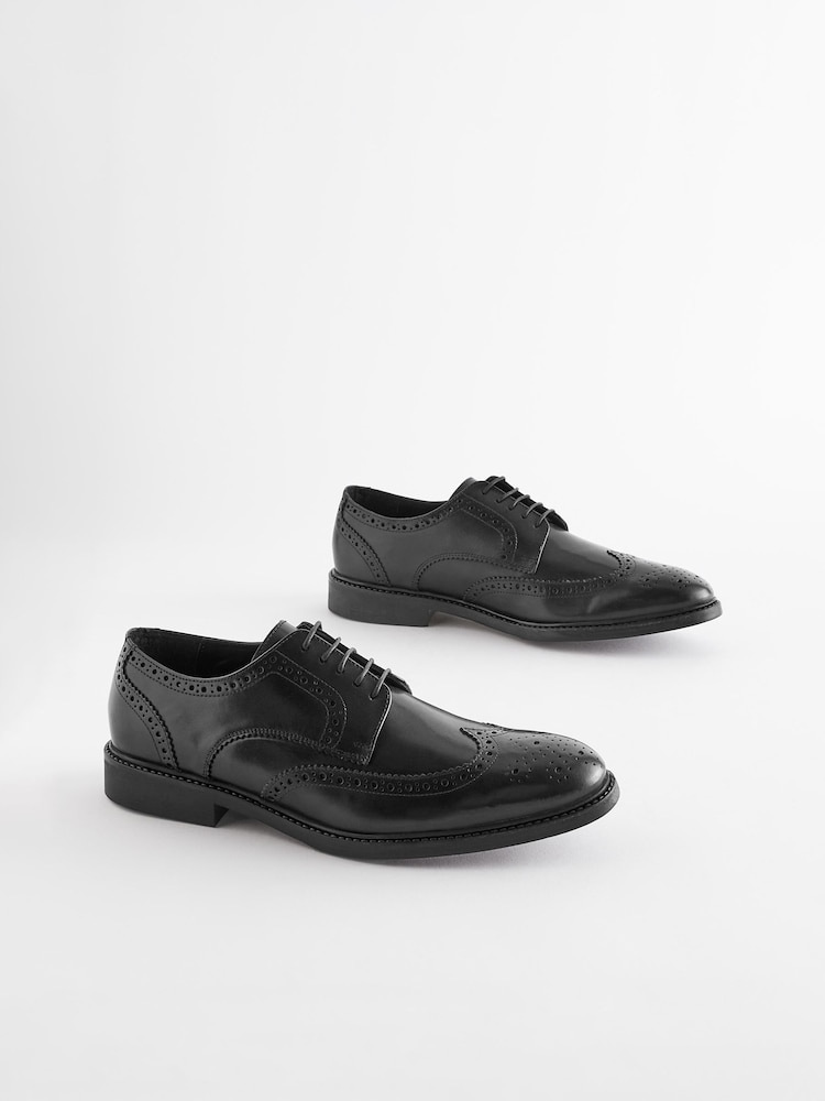 Black Standard Fit Leather Derby Brogues - Image 2 of 7