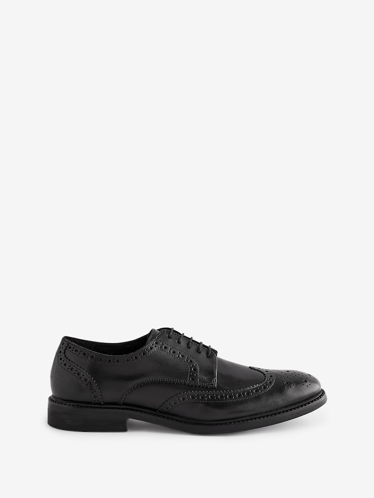 Black Standard Fit Leather Derby Brogues - Image 3 of 7