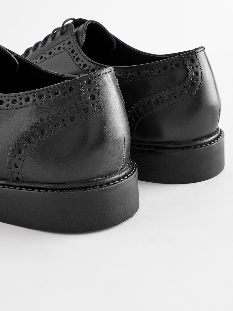 Black Standard Fit Leather Derby Brogues - Image 4 of 7
