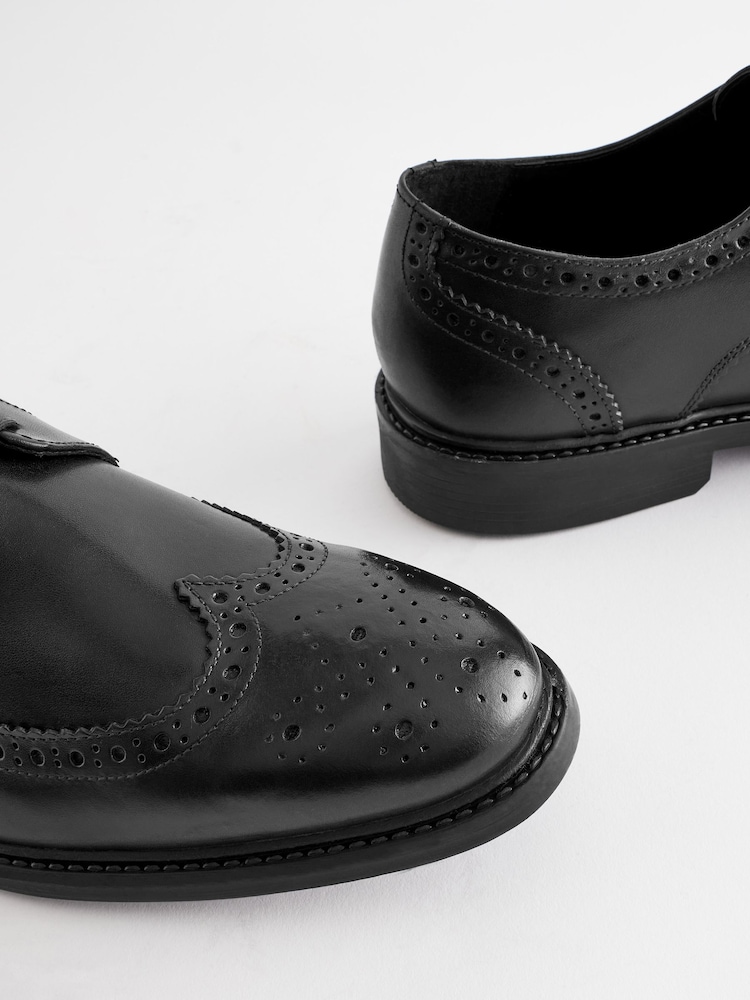 Black Standard Fit Leather Derby Brogues - Image 6 of 7