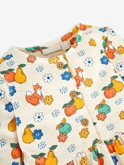 JoJo Maman Bébé Stone Natural Fox & Fruit Button Front Dress - Image 3 of 5