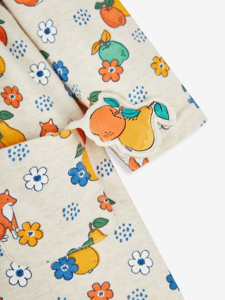 JoJo Maman Bébé Stone Natural Fox & Fruit Button Front Dress - Image 5 of 5