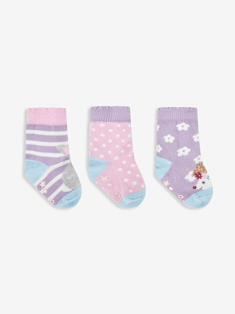 JoJo Maman Bébé Purple 3-Pack Hedgerow Character Socks - Image 1 of 2