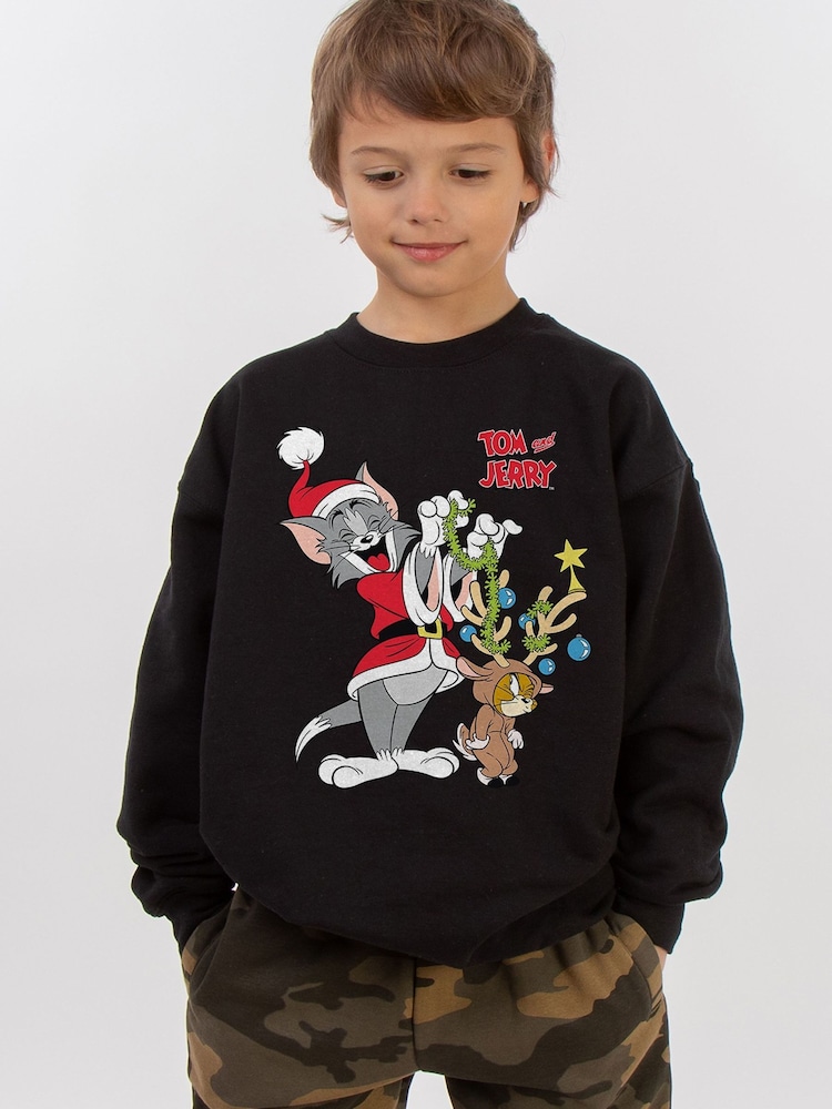 Rags & Rascals Black Tom & Jerry Reindeer Sweatshirt - Image 1 of 3 Rags & Rascals Black Tom & Jerry Reindeer Sweatshirt - Image 1 of 3