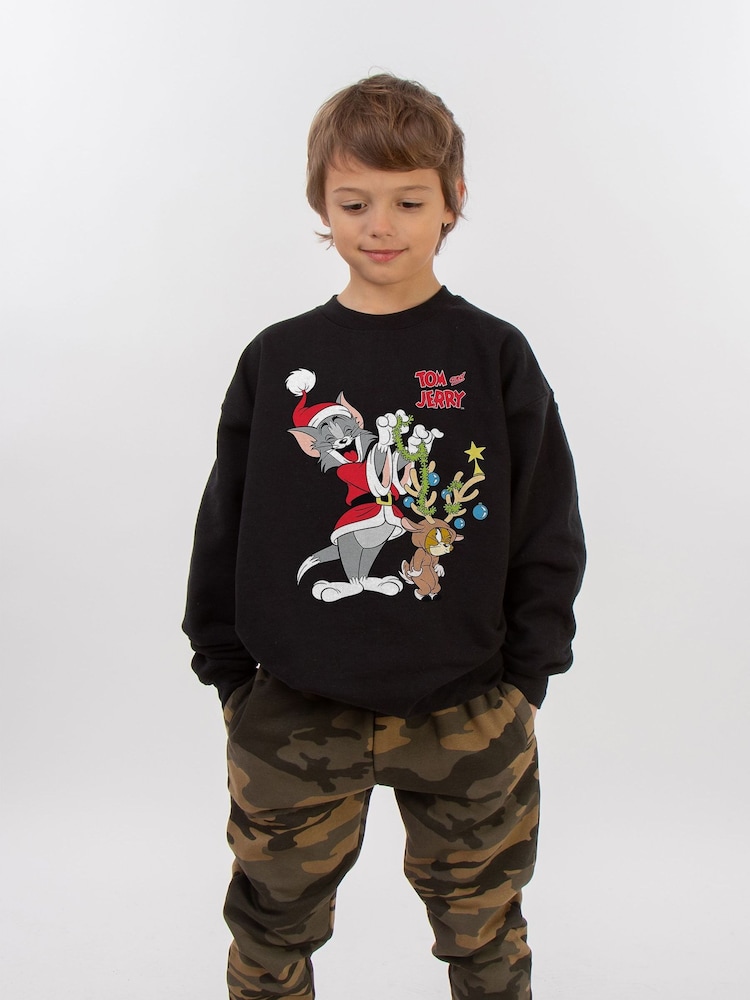 Rags & Rascals Black Tom & Jerry Reindeer Sweatshirt - Image 2 of 3 Rags & Rascals Black Tom & Jerry Reindeer Sweatshirt - Image 2 of 3