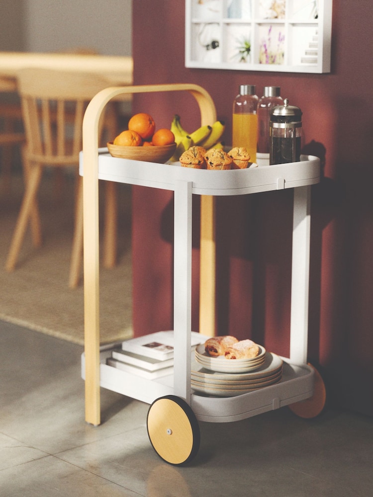Umbra White/Natural Bellwood Barserving Cart Side Table - Image 1 of 5 Umbra White/Natural Bellwood Barserving Cart Side Table - Image 1 of 5