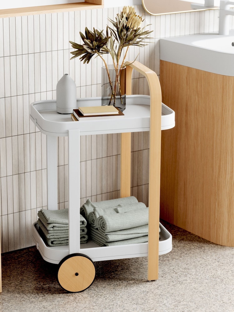 Umbra White/Natural Bellwood Barserving Cart Side Table - Image 2 of 5 Umbra White/Natural Bellwood Barserving Cart Side Table - Image 2 of 5