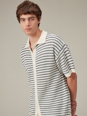 modra/bela - Relaxed Crochet z gumbi po celotni dolžnosti 100% Cotton srajce - Slika 1 iz 8