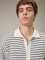 modra/bela - Relaxed Crochet z gumbi po celotni dolžnosti 100% Cotton srajce - Slika 4 iz 8