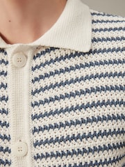 modra/bela - Relaxed Crochet z gumbi po celotni dolžnosti 100% Cotton srajce - Slika 5 iz 8