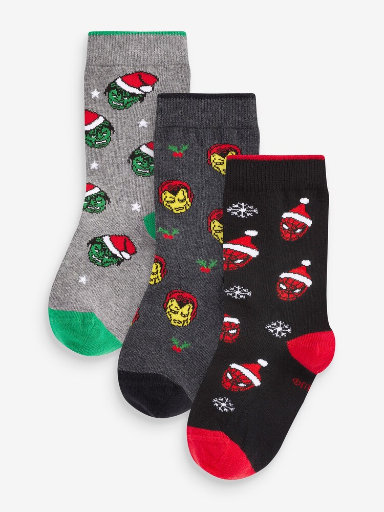 Marvel Avengers Christmas Black/Grey License Socks 3 Pack - Image 1 of 4