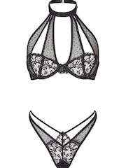 Ann Summers Black Sugar Rush Halter Neck Bra & Brazillian Knickers Set - Image 4 of 4
