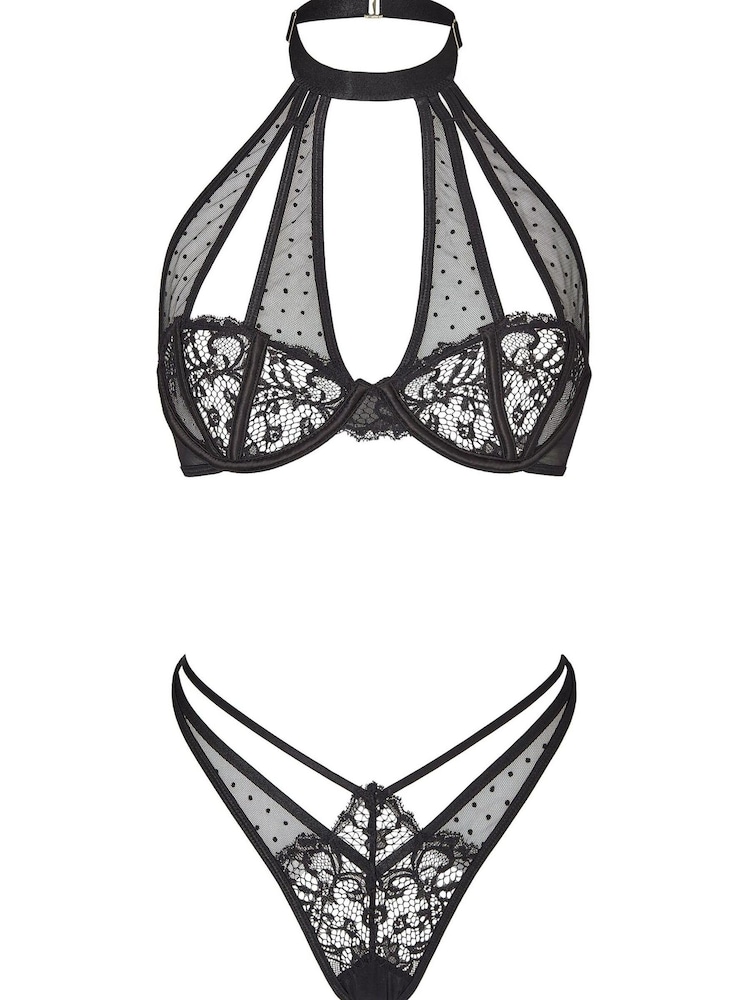Ann Summers Black Sugar Rush Halter Neck Bra & Brazillian Knickers Set - Image 4 of 4