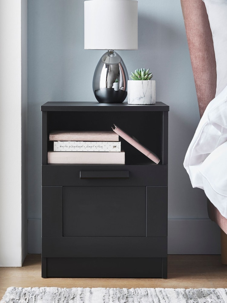 Black Flynn 1 Drawer Bedside Table - Image 1 of 9