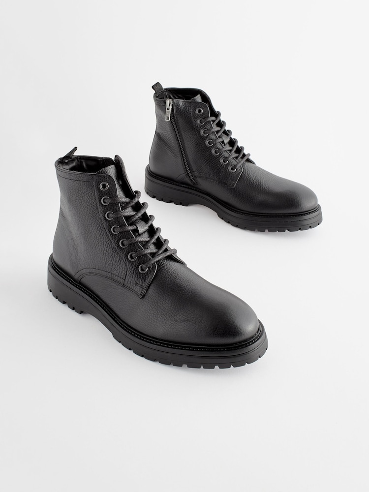 Black Leather Chunky Boots - Image 1 of 7