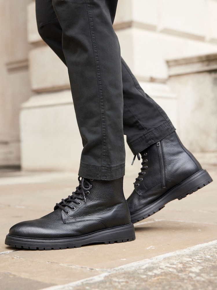 Black Leather Chunky Boots - Image 2 of 7