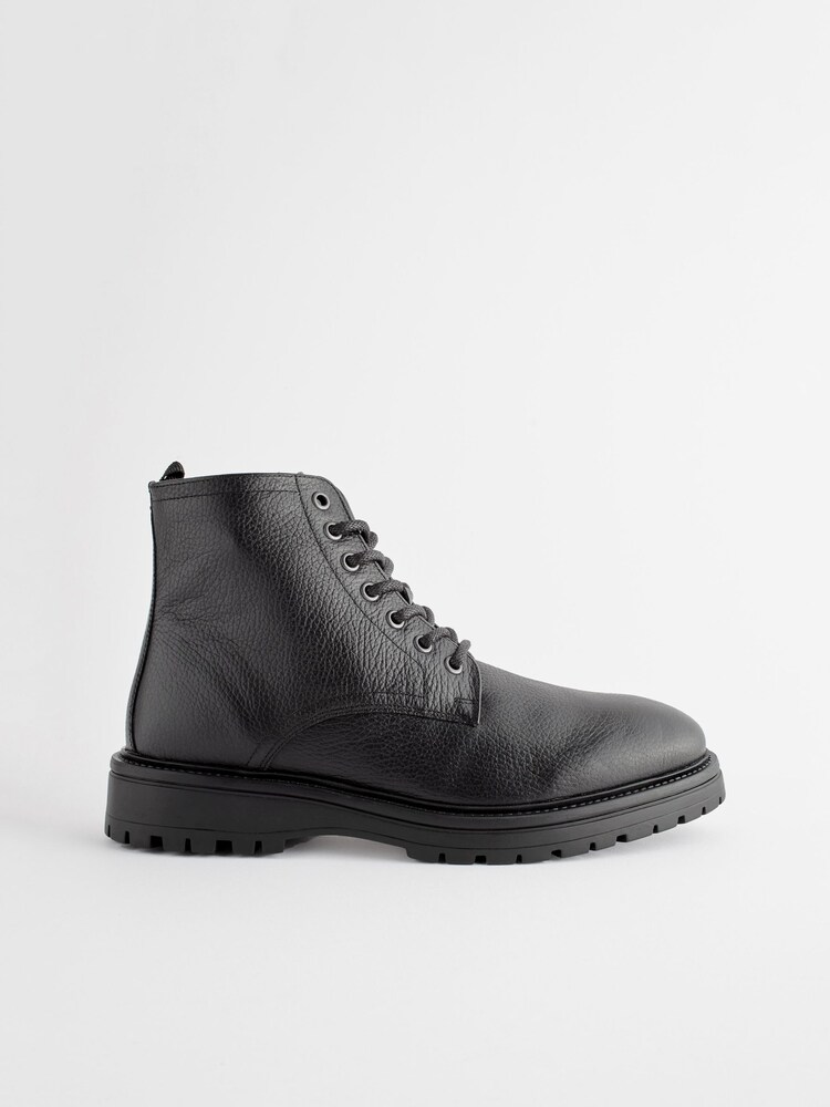Black Leather Chunky Boots - Image 3 of 7