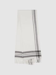 Reiss Grey/Ecru Martina Lambswool Checked Scarf - Image 1 of 4