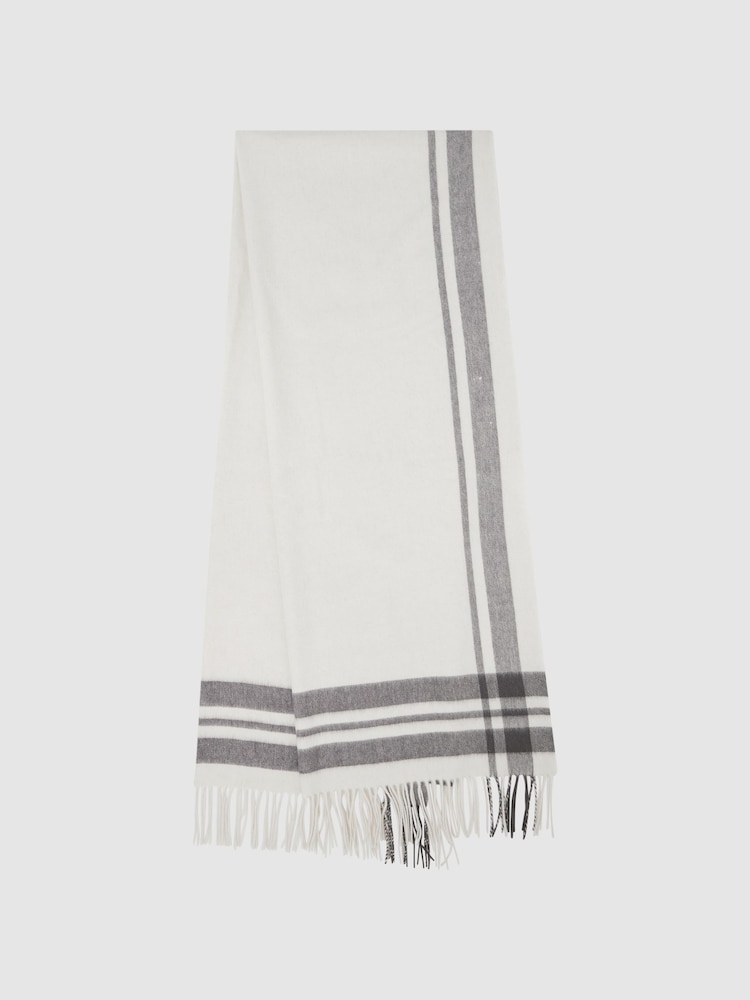 Reiss Grey/Ecru Martina Lambswool Checked Scarf - Image 1 of 4