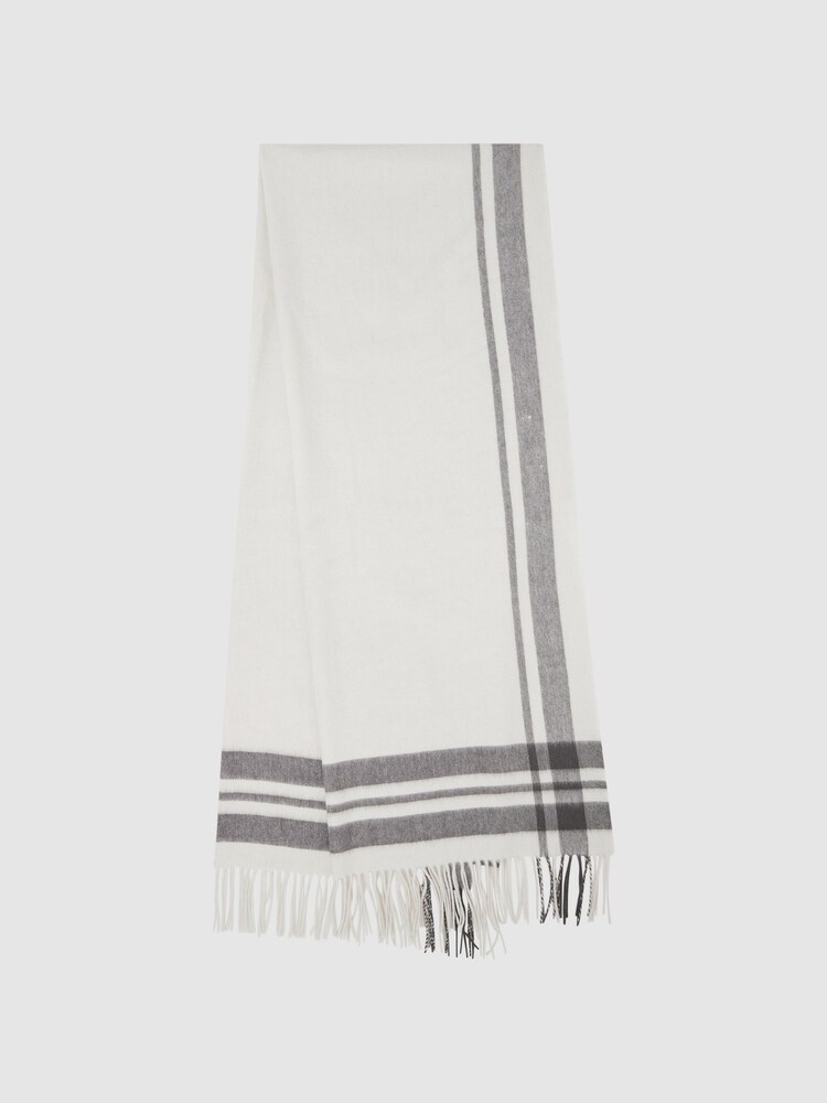 Reiss Grey/Ecru Martina Lambswool Checked Scarf - Image 1 of 4 Reiss Grey/Ecru Martina Lambswool Checked Scarf - Image 1 of 4