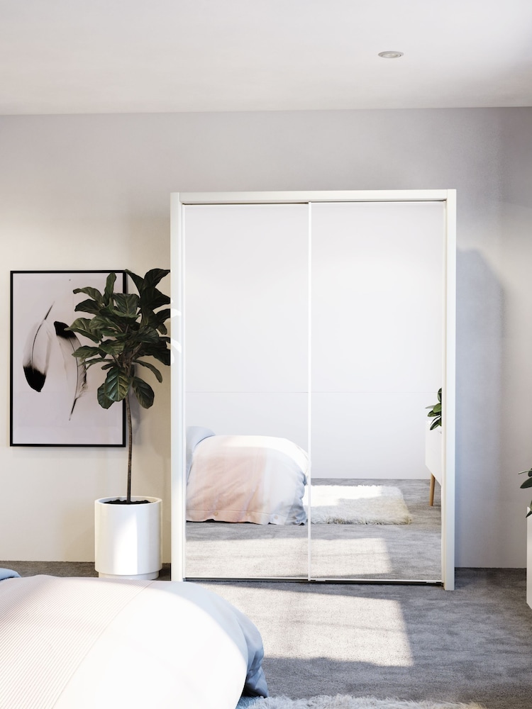 Wiemann White Peyton Mirror Sliding 1.6m Sliding Semi Fitted Wardrobe - Image 1 of 1