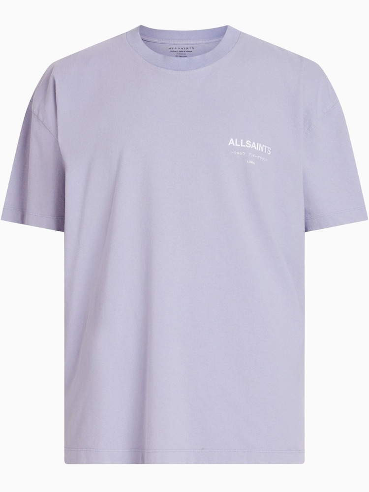 AllSaints Purple Underground Crew 100% Cotton T-Shirt - Image 6 of 6