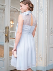 Seraphine Blue Maternity & Nursing Cocktail Dress With Neck Tie - Image 2 of 7