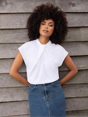 Ro&Zo Cotton Twist Neck Sleeveless White Top - Image 1 of 7