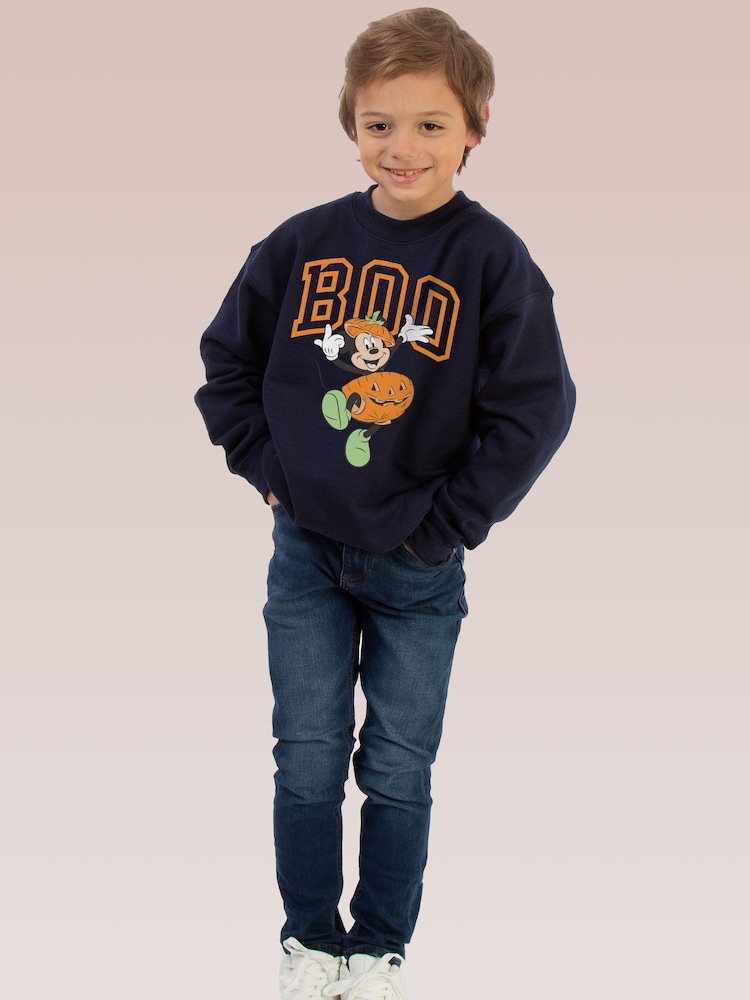Rags & Rascals Blue Mickey Mouse Boo Halloween Sweat Top - Image 2 of 5 Rags & Rascals Blue Mickey Mouse Boo Halloween Sweat Top - Image 2 of 5