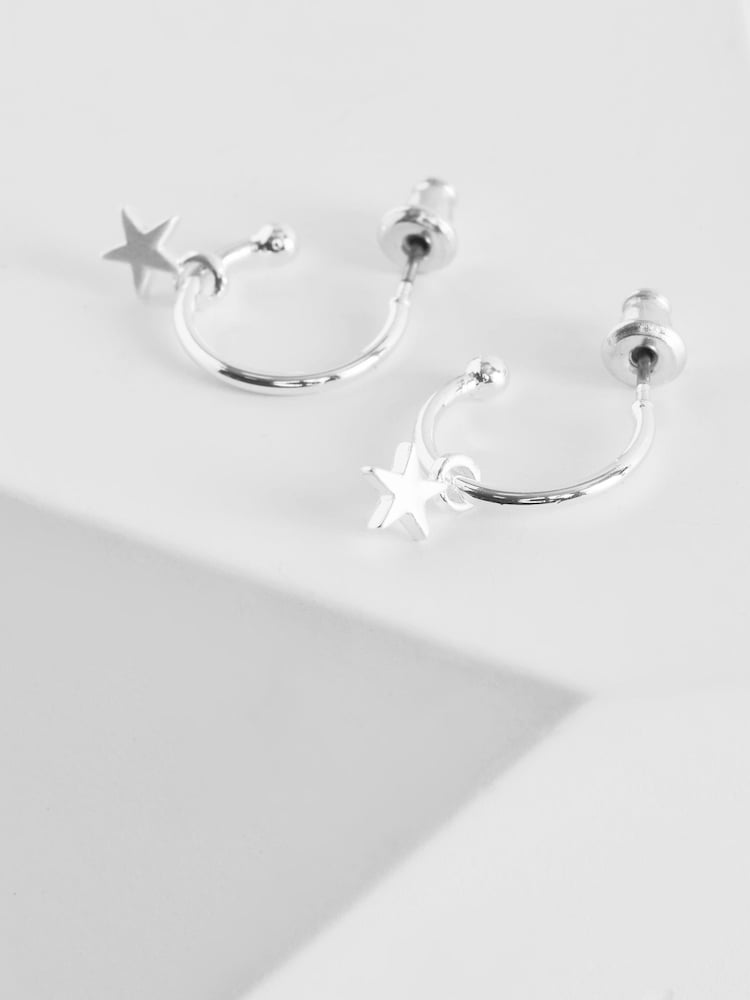PILGRIM Silver Plated Ava Hoop Earrings with Star Drop - Image 1 of 4