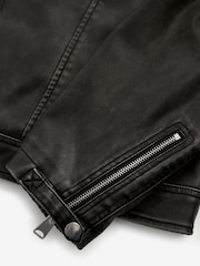 Black PU EDIT Leather Washed Biker Jacket - Image 10 of 10