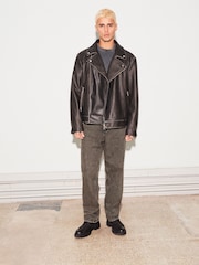 Black PU EDIT Leather Washed Biker Jacket - Image 2 of 10