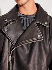 Black PU EDIT Leather Washed Biker Jacket - Image 4 of 10
