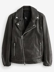 Black PU EDIT Leather Washed Biker Jacket - Image 6 of 10