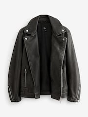 Black PU EDIT Leather Washed Biker Jacket - Image 7 of 10