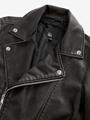 Black PU EDIT Leather Washed Biker Jacket - Image 8 of 10