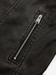 Black PU EDIT Leather Washed Biker Jacket - Image 9 of 10