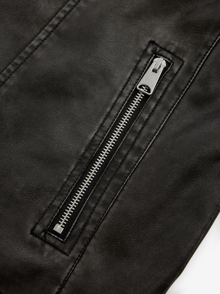 Black PU EDIT Leather Washed Biker Jacket - Image 9 of 10