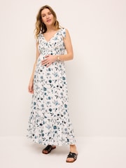 Blau mit floralem Muster - Umstandsmode Wadenlanges Stillkleid - Bild 1 von 9