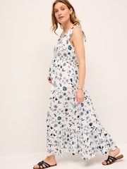 Blau mit floralem Muster - Umstandsmode Wadenlanges Stillkleid - Bild 2 von 9