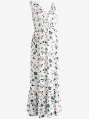 Blau mit floralem Muster - Umstandsmode Wadenlanges Stillkleid - Bild 7 von 9