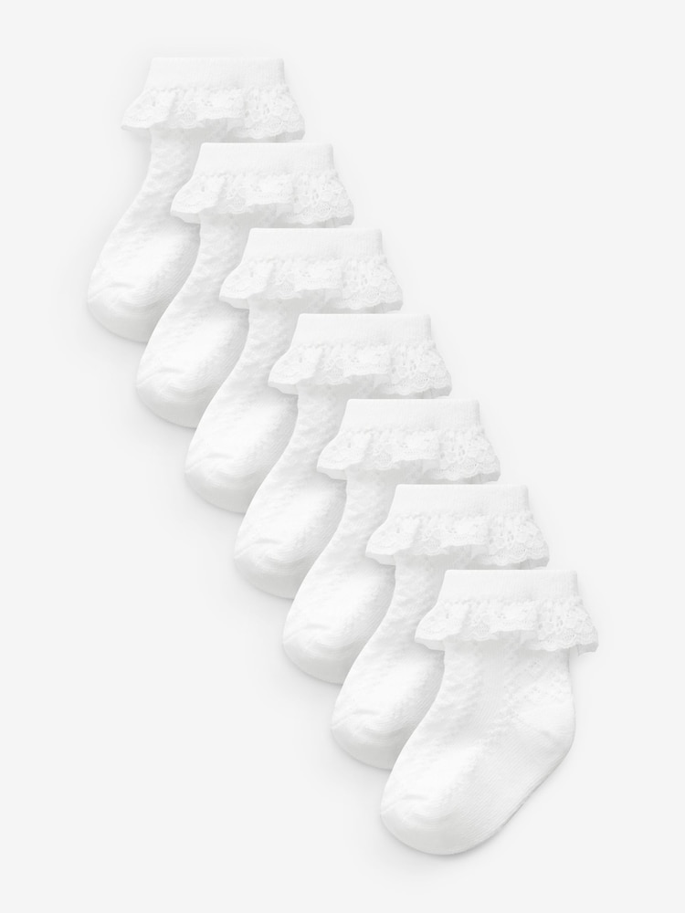 Weiß - Baby Socken mit Spitze im 7er-Pack (0 Monate bis 2 Jahre) - Bild 1 von 2 Weiß - Baby Socken mit Spitze im 7er-Pack (0 Monate bis 2 Jahre) - Bild 1 von 2