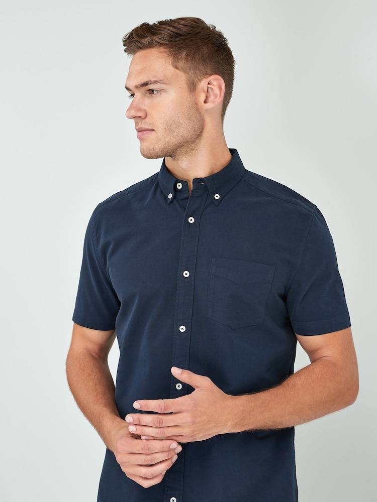 Navy Blue Regular Fit Short Sleeve Oxford Shirt - Image 1 of 1