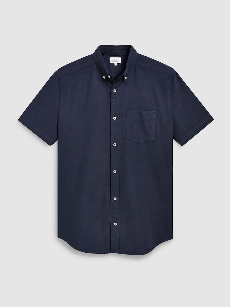 Navy Blue Regular Fit Short Sleeve Oxford Shirt - Image 4 of 4 Navy Blue Regular Fit Short Sleeve Oxford Shirt - Image 4 of 4