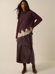Monsoon Brown Lana Lace Funnel Neck Jumper - Image 2 of 4