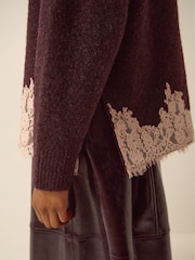 Monsoon Brown Lana Lace Funnel Neck Jumper - Image 3 of 4
