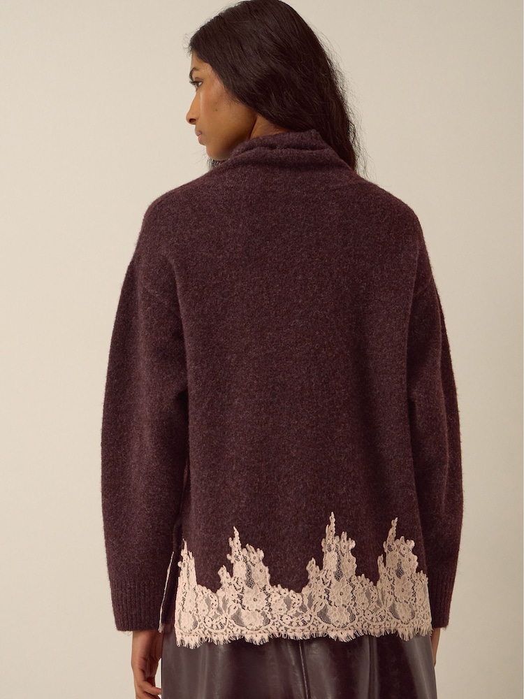 Monsoon Brown Lana Lace Funnel Neck Jumper - Image 4 of 4 Monsoon Brown Lana Lace Funnel Neck Jumper - Image 4 of 4