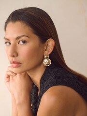 Gold Tone Recycled Metal Molten Disc Drop Earrings - Image 1 of 3